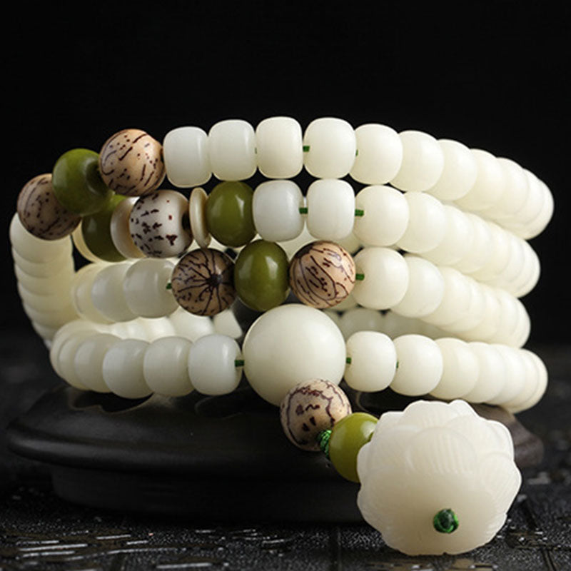 Buddha Stones "Hoping for Serenity and Mindfulness" Bodhi Lotus Mala Includes Gift Message Card