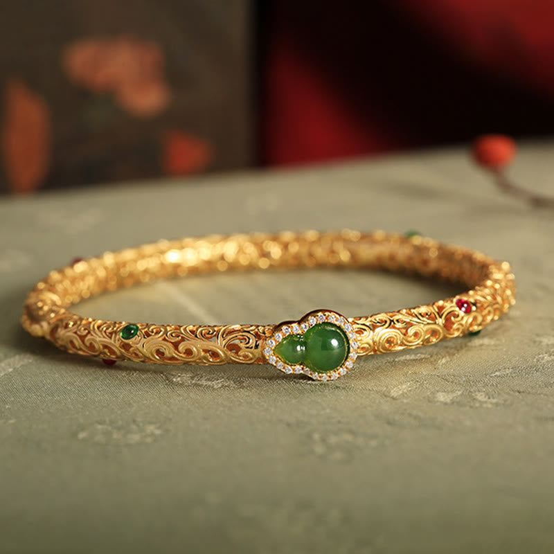 Buddha Stones "Sending Health and Good Fortune" Cyan Jade Copper Bangle Includes Gift Message Card