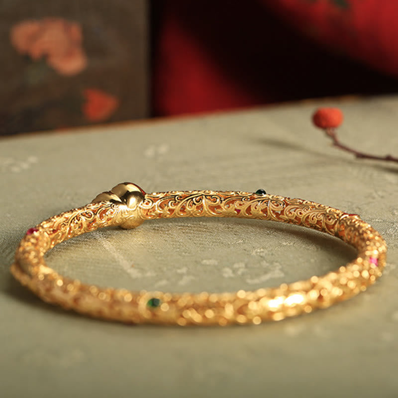 Buddha Stones "Sending Health and Good Fortune" Cyan Jade Copper Bangle Includes Gift Message Card