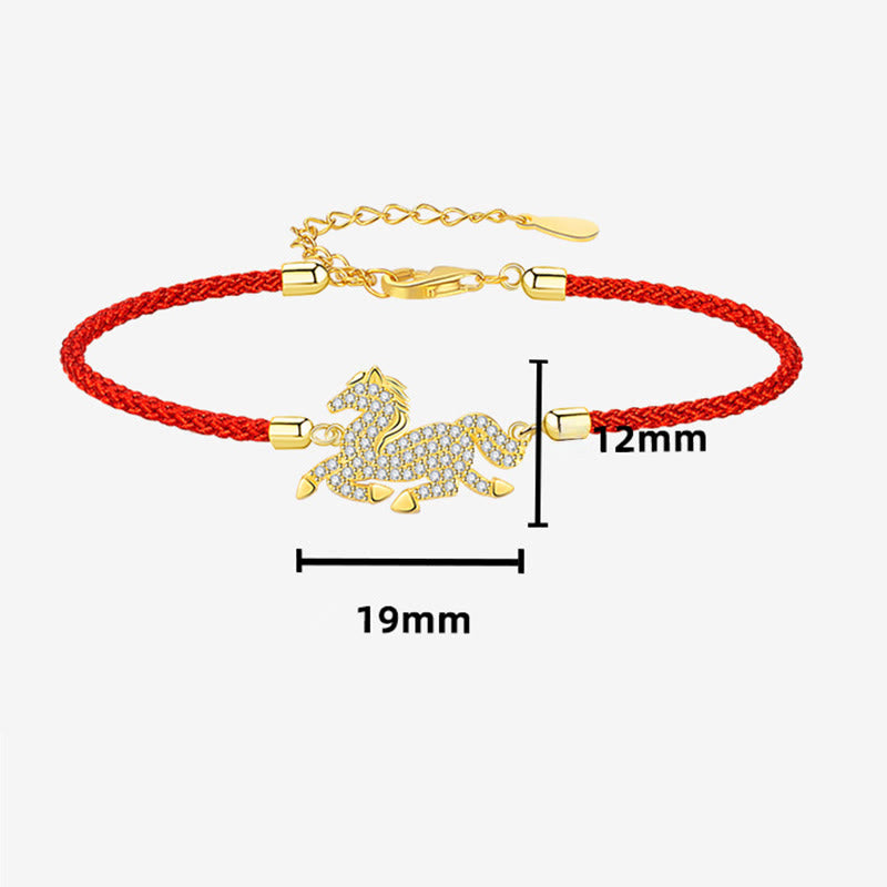 Buddha Stones 925 Sterling Silver Plated 18k Gold Red String Year Of The Horse Strength Bracelet