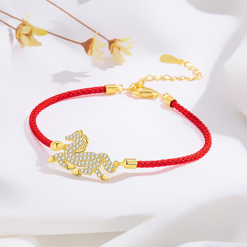 Buddha Stones 925 Sterling Silver Plated 18k Gold Red String Year Of The Horse Strength Bracelet