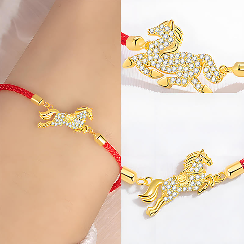 Buddha Stones 925 Sterling Silver Plated 18k Gold Red String Year Of The Horse Strength Bracelet