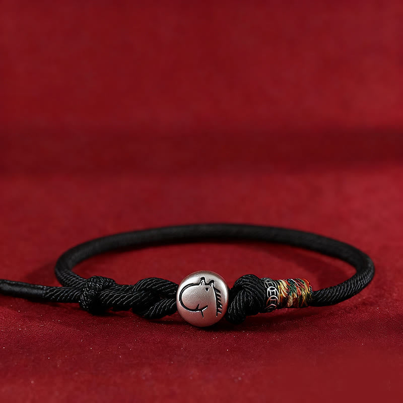 Buddha Stones Year of the Horse 999 Sterling Silver Copper Coins Rope Braided Protection Bracelet