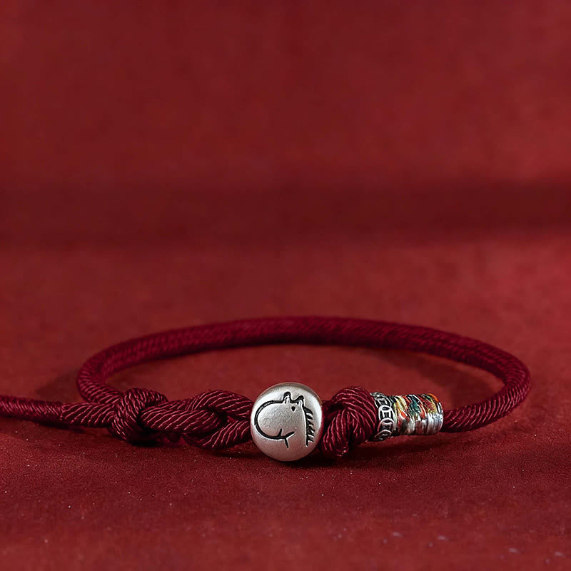Buddha Stones Year of the Horse 999 Sterling Silver Copper Coins Rope Braided Protection Bracelet