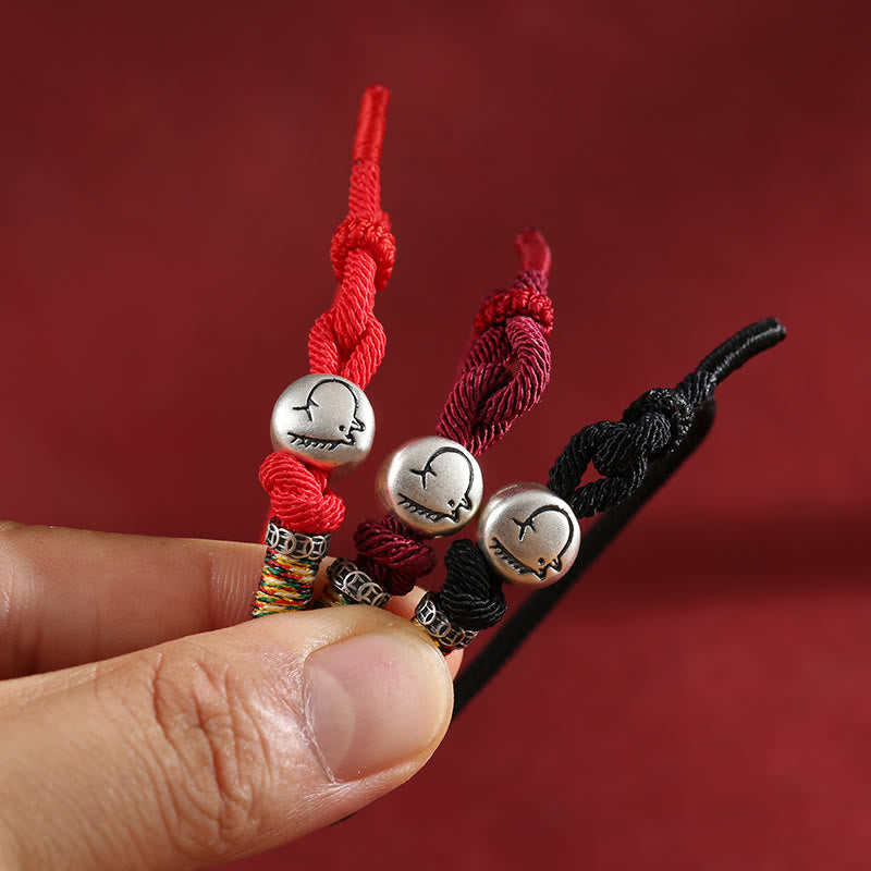 Buddha Stones Year of the Horse 999 Sterling Silver Copper Coins Rope Braided Protection Bracelet