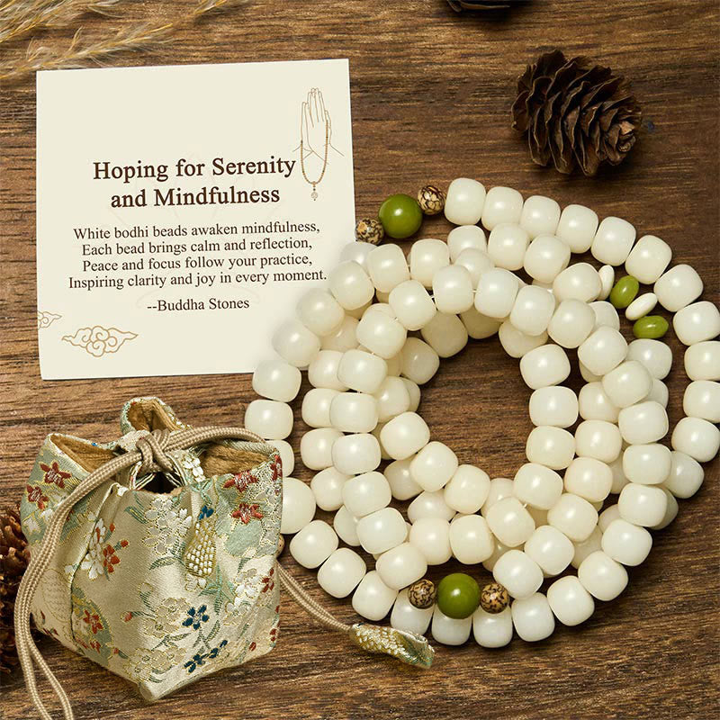 Buddha Stones "Hoping for Serenity and Mindfulness" Bodhi Lotus Mala Includes Gift Message Card