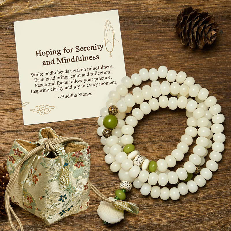 Buddha Stones "Hoping for Serenity and Mindfulness" Bodhi Lotus Mala Includes Gift Message Card