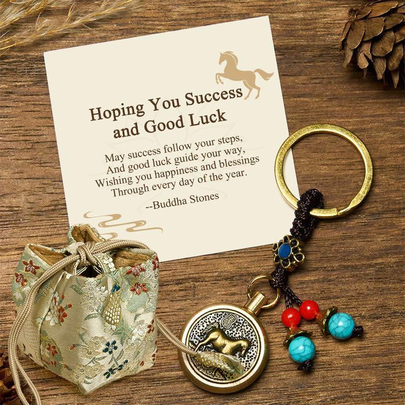 Buddha Stones "Hoping You Success and Good Luck" Year of the Horse Key Chain Includes Gift Message Card