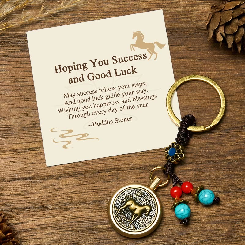 Buddha Stones "Hoping You Success and Good Luck" Year of the Horse Key Chain Includes Gift Message Card