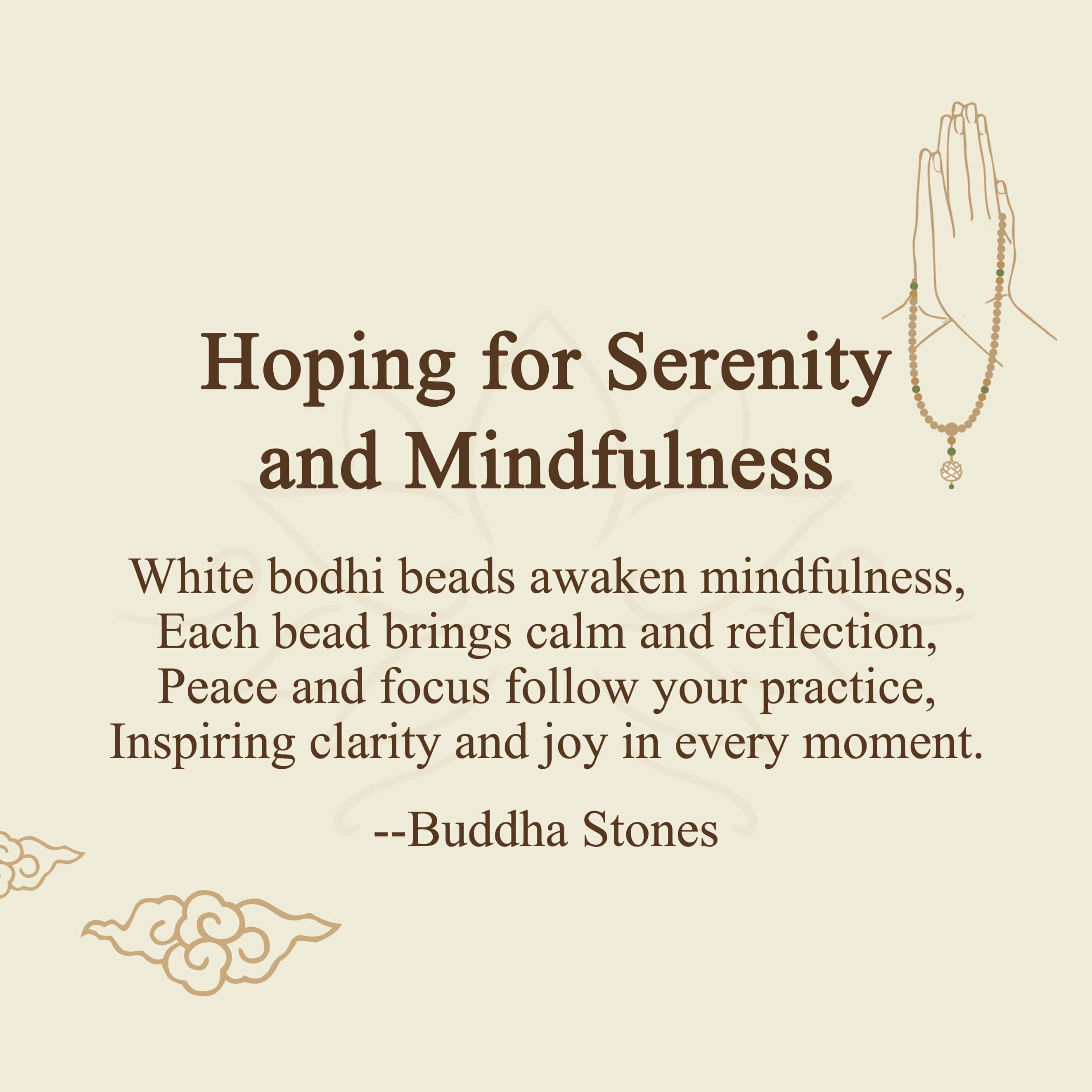 Buddha Stones "Hoping for Serenity and Mindfulness" Bodhi Lotus Mala Includes Gift Message Card
