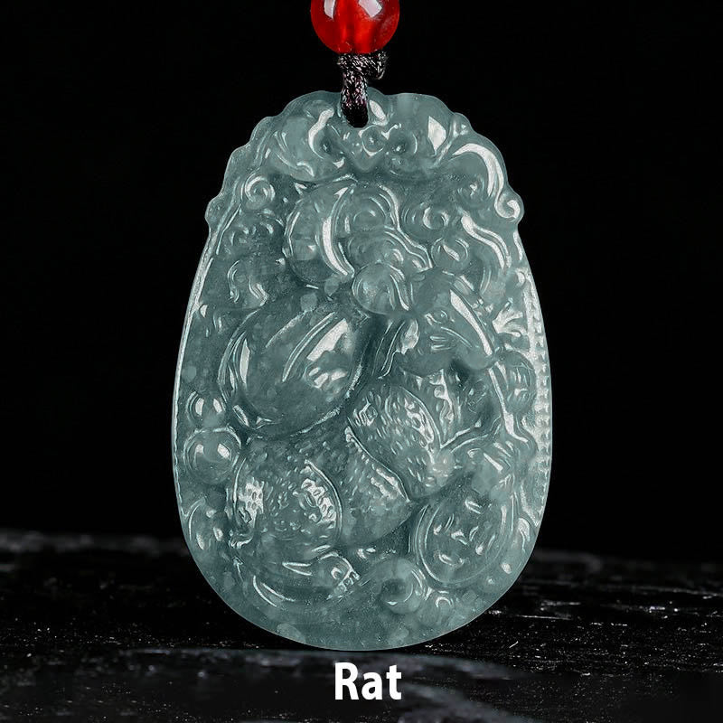 Buddha Stones Chinese Zodiac Jade Year of the Horse Luck Rope Necklace Pendant