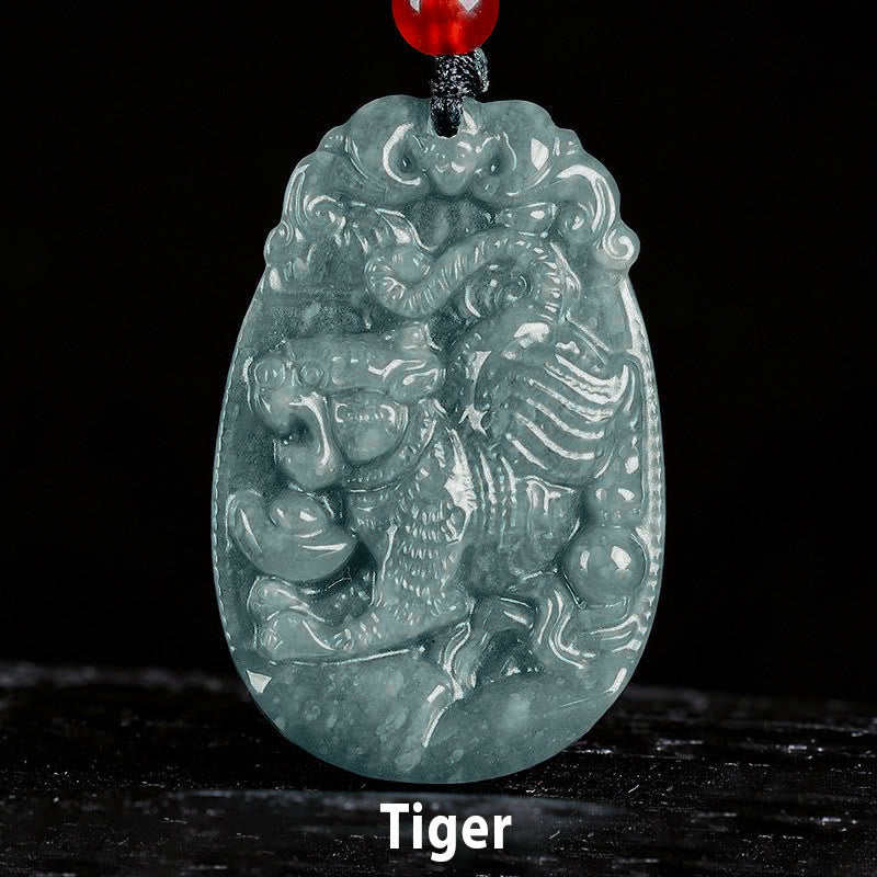 Buddha Stones Chinese Zodiac Jade Year of the Horse Luck Rope Necklace Pendant