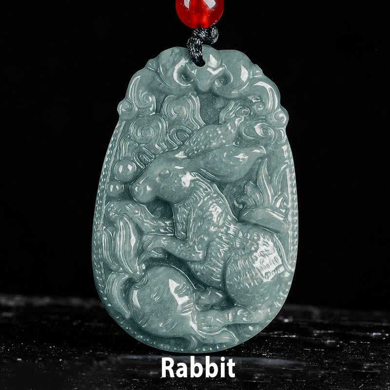 Buddha Stones Chinese Zodiac Jade Year of the Horse Luck Rope Necklace Pendant