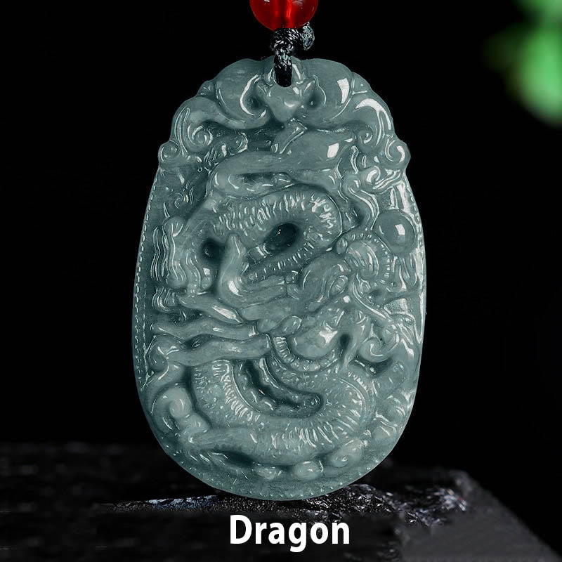 Buddha Stones Chinese Zodiac Jade Year of the Horse Luck Rope Necklace Pendant