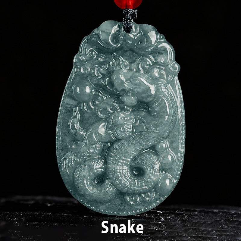 Buddha Stones Chinese Zodiac Jade Year of the Horse Luck Rope Necklace Pendant