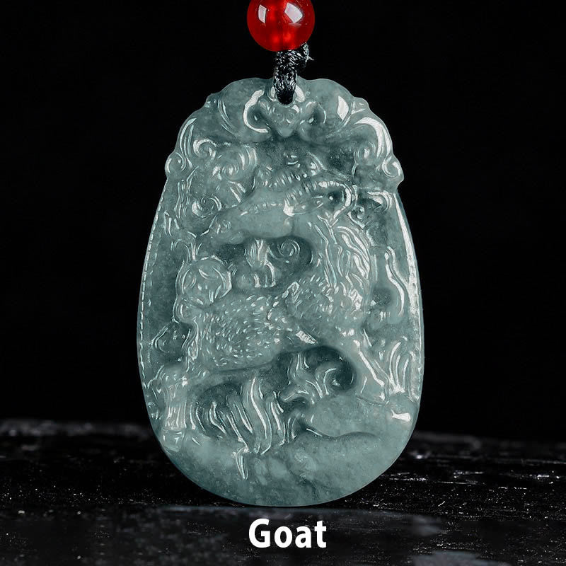 Buddha Stones Chinese Zodiac Jade Year of the Horse Luck Rope Necklace Pendant