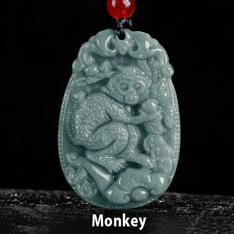 Buddha Stones Chinese Zodiac Jade Year of the Horse Luck Rope Necklace Pendant