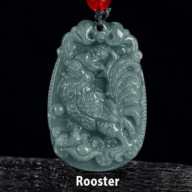 Buddha Stones Chinese Zodiac Jade Year of the Horse Luck Rope Necklace Pendant