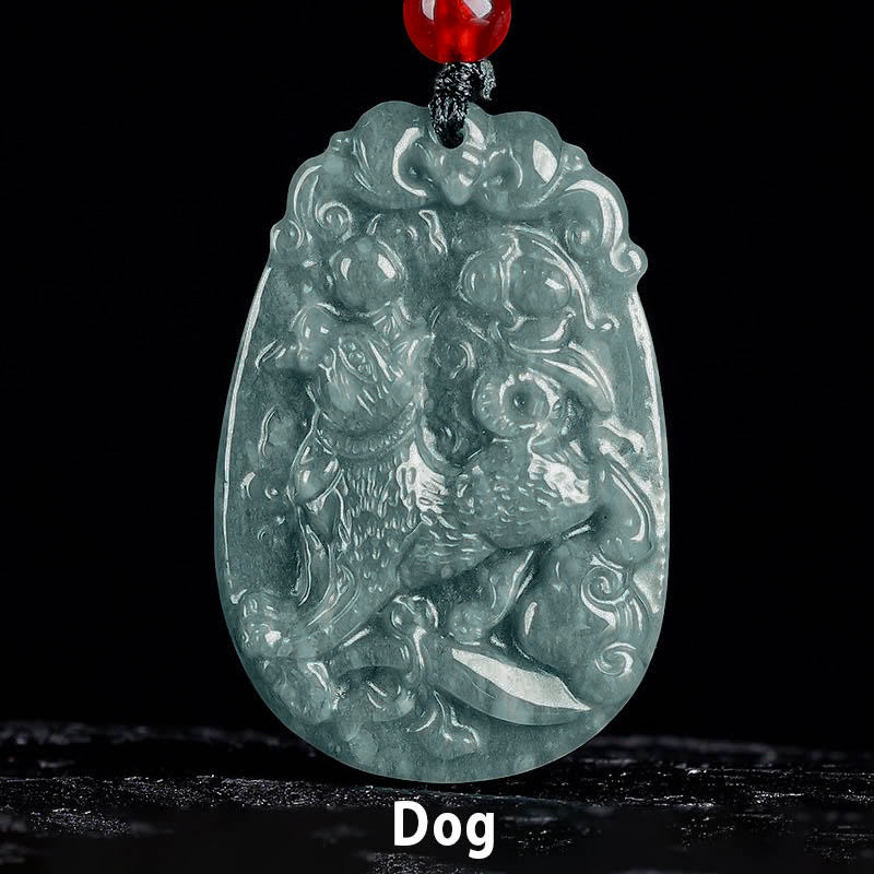 Buddha Stones Chinese Zodiac Jade Year of the Horse Luck Rope Necklace Pendant
