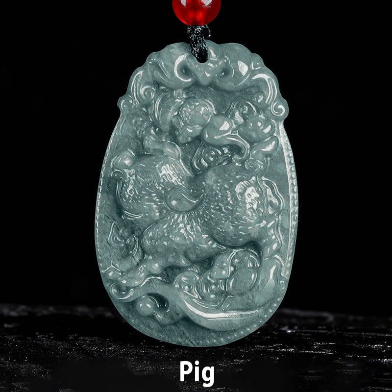 Buddha Stones Chinese Zodiac Jade Year of the Horse Luck Rope Necklace Pendant