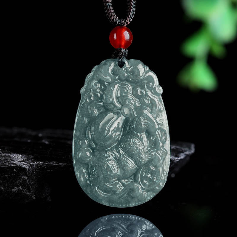 Buddha Stones Chinese Zodiac Jade Year of the Horse Luck Rope Necklace Pendant
