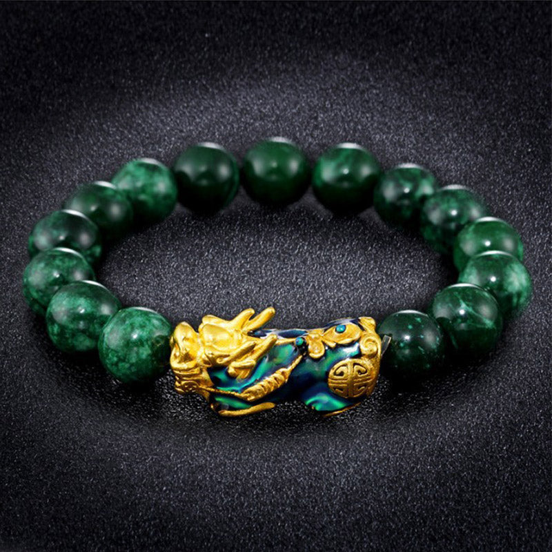 Buddha Stones "Sending Blessings of Wealth and Peace" PiXiu Jade Bracelet Includes Gift Message Card
