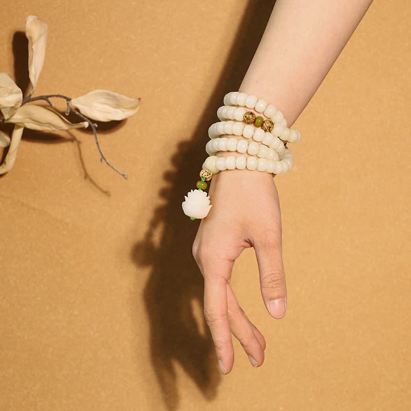 Buddha Stones "Hoping for Serenity and Mindfulness" Bodhi Lotus Mala Includes Gift Message Card