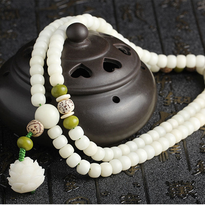 Buddha Stones "Hoping for Serenity and Mindfulness" Bodhi Lotus Mala Includes Gift Message Card