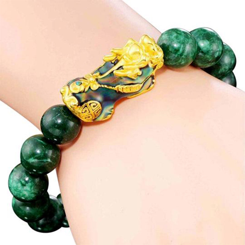 Buddha Stones "Sending Blessings of Wealth and Peace" PiXiu Jade Bracelet Includes Gift Message Card